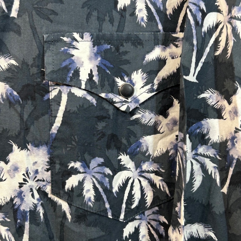Rock & Roll Denim Mens Large Palm Tree Western Snap Shirt Modern Fit B2S9412 - Picture 3 of 11